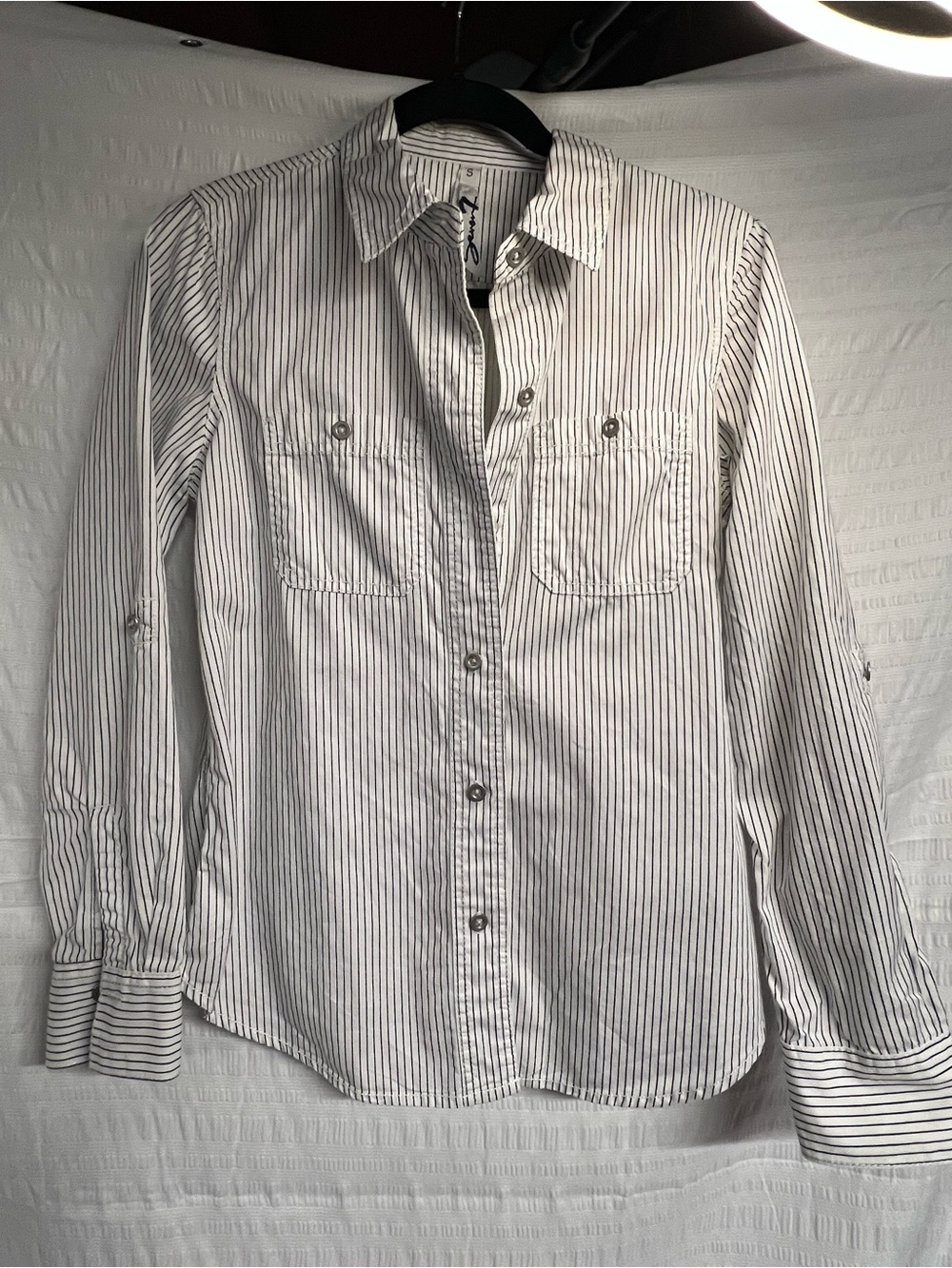 Seven7 White Shirt with Black Pinstripes